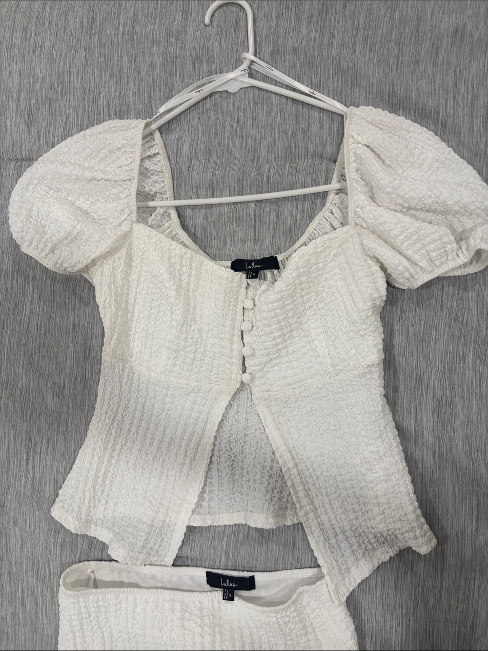 Lulu's Ivory Puff Sleeve Textured Button-Front Top